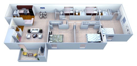 Floor plan for 3 beds, 2 baths, 1311 sqft